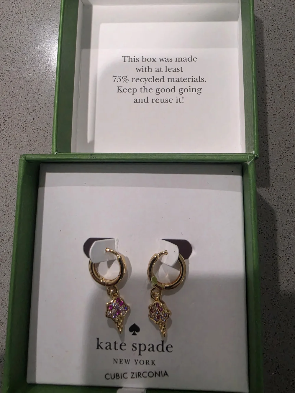 kate spade Gold Hoop Earrings with Pink Ice Cream Cone Charm Drops